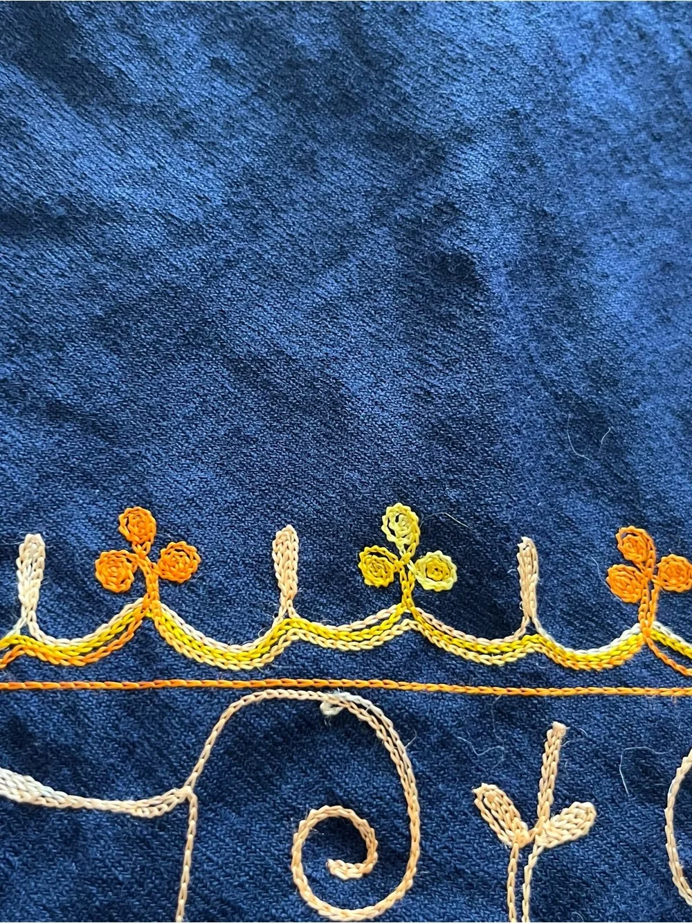 Embroidered Floral oblong scarf, wrap - Navy Blue